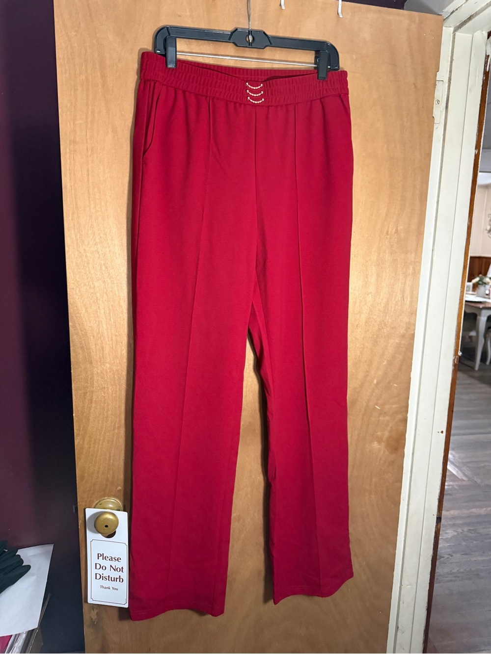 Brand new dark Red Women's Elastic Waist Straight-Leg Pants